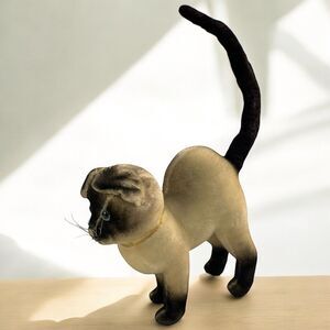 Vintage KAMAR Siamese Cat Mohair Plush Blue Eyes Arched Back Japan 1967